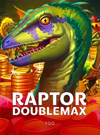 ภาพปกเกม Raptor DoubleMax ค่าย YGG (ไดโนเสาร์แรปเตอร์ถือเหรียญ) ในตารางเกมแนะนำหน้าแรก